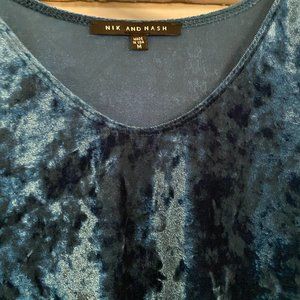 Teal Blue Crushed Velvet Cold Shoulder Swing Dress